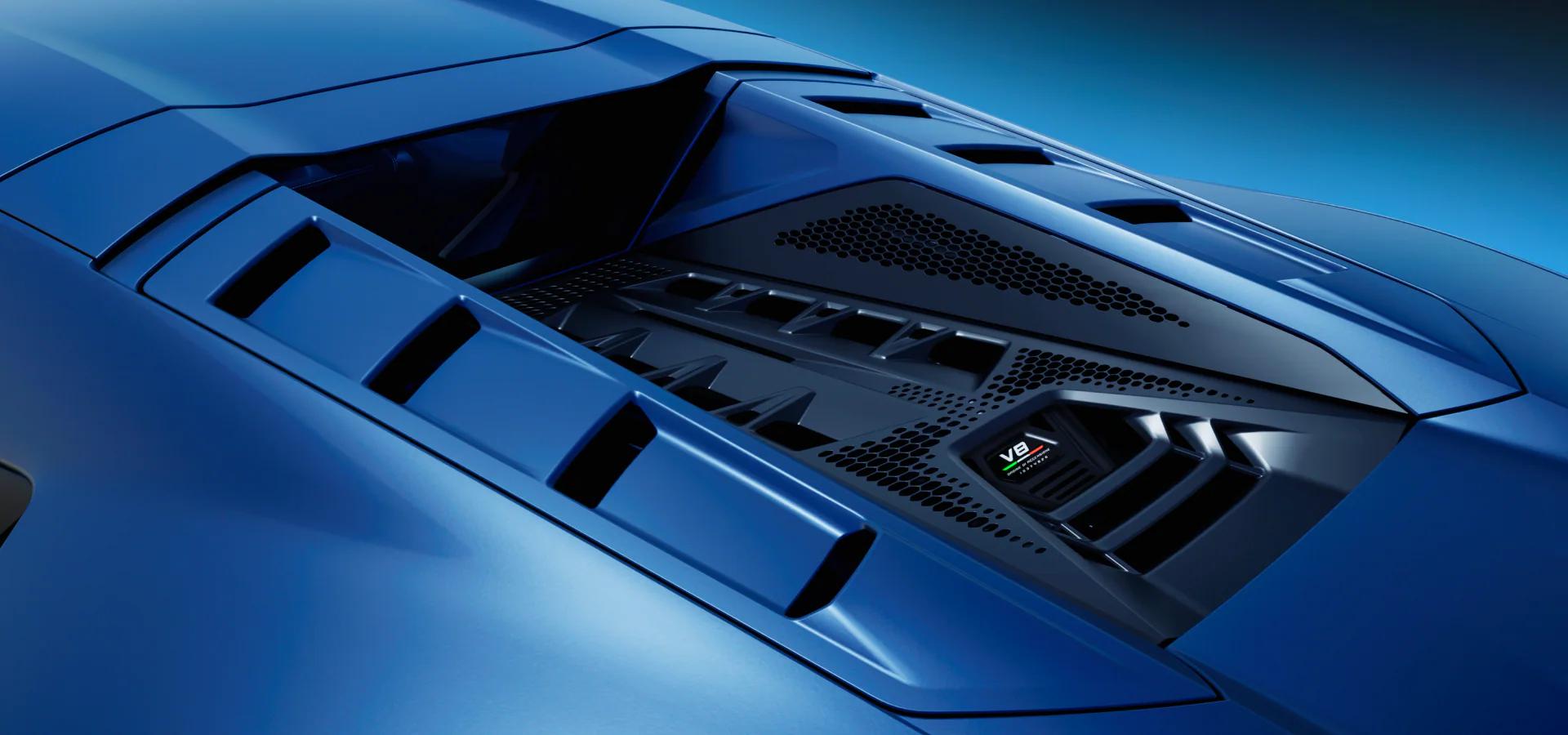Temerario rear engine bay with V8 biturbo hybrid engine